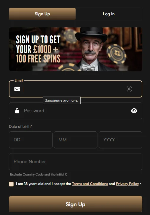 Harrys Casino sign up banner